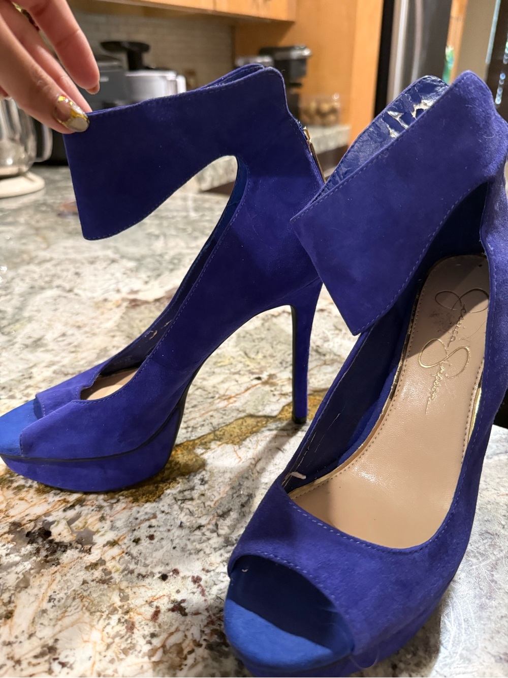 Jessica Simpson Royal Blue Suede Peep-Toe Platform Heels